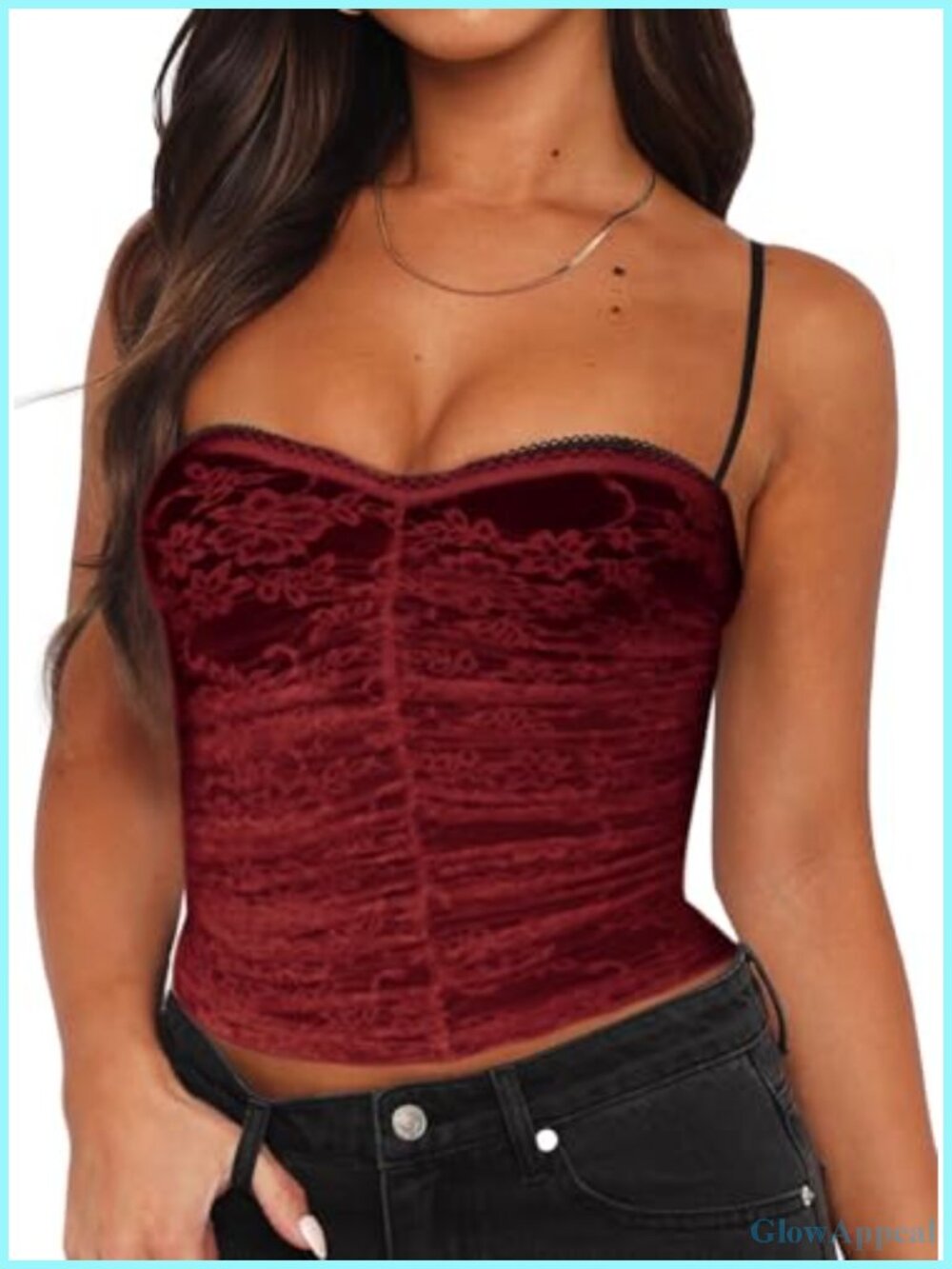 Women Lace Corset Crop Tank Top Built-in Bra Adjustable Straps